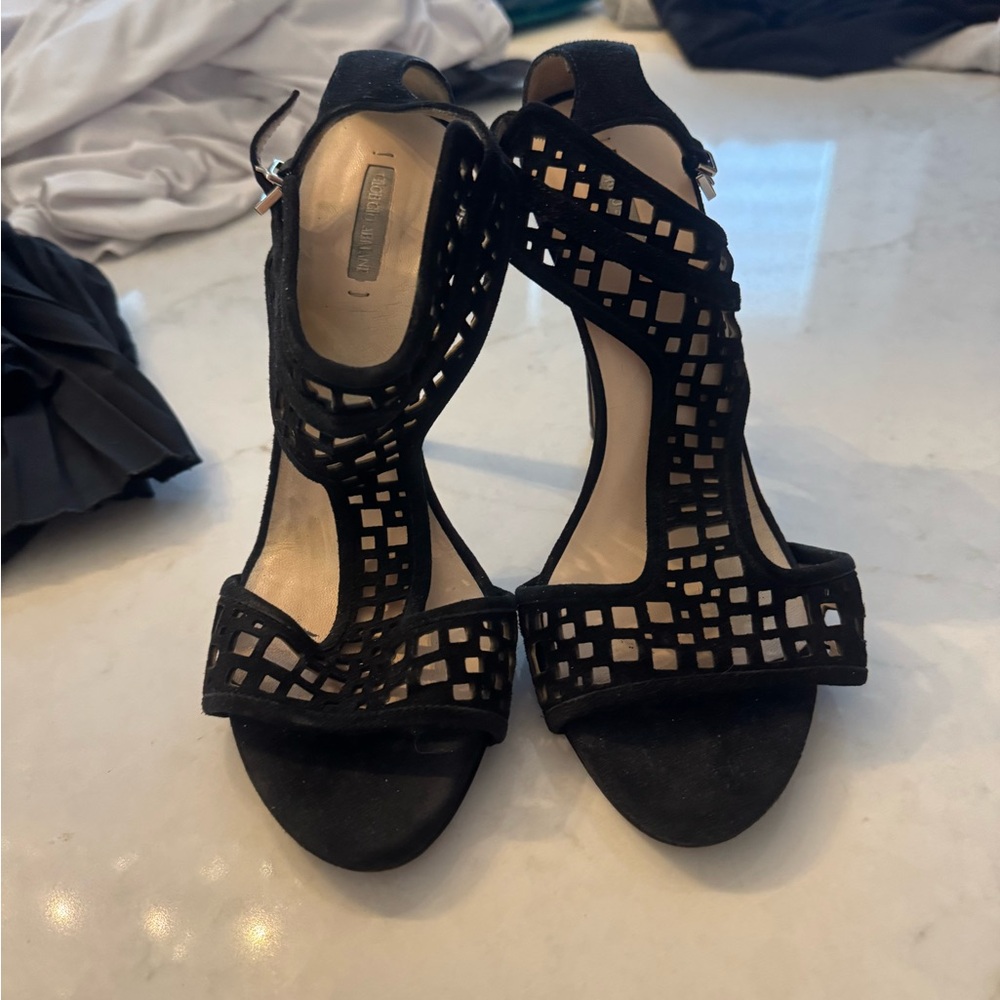 Giorgio Armani Black Grid Heels